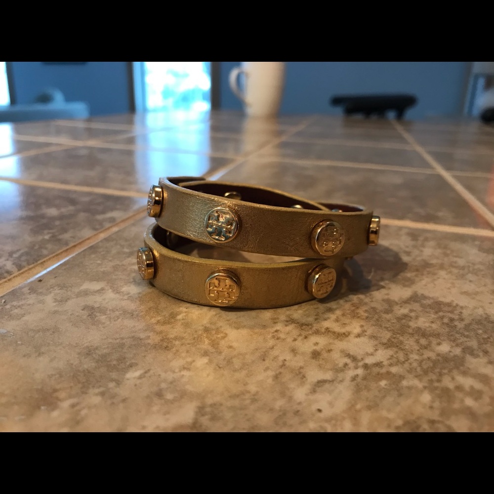 Tory Burch gold leather bracelet used